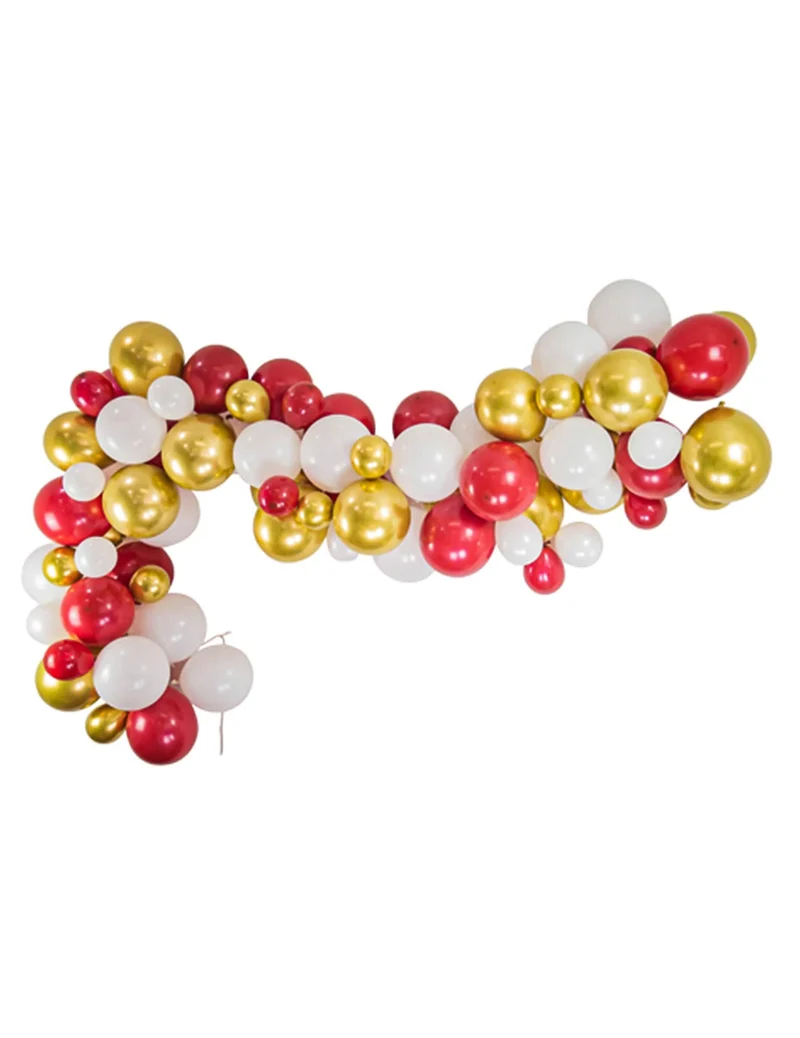 Chic traditioneller 80er-Ballonbogen, Rot, Weiß und Gold, Weihnachtskit