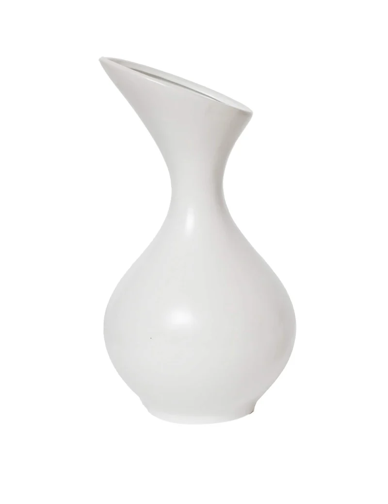 Weißer Keramikvase 20 cm, abgerundet asymmetrisch für festliche Dekorationen