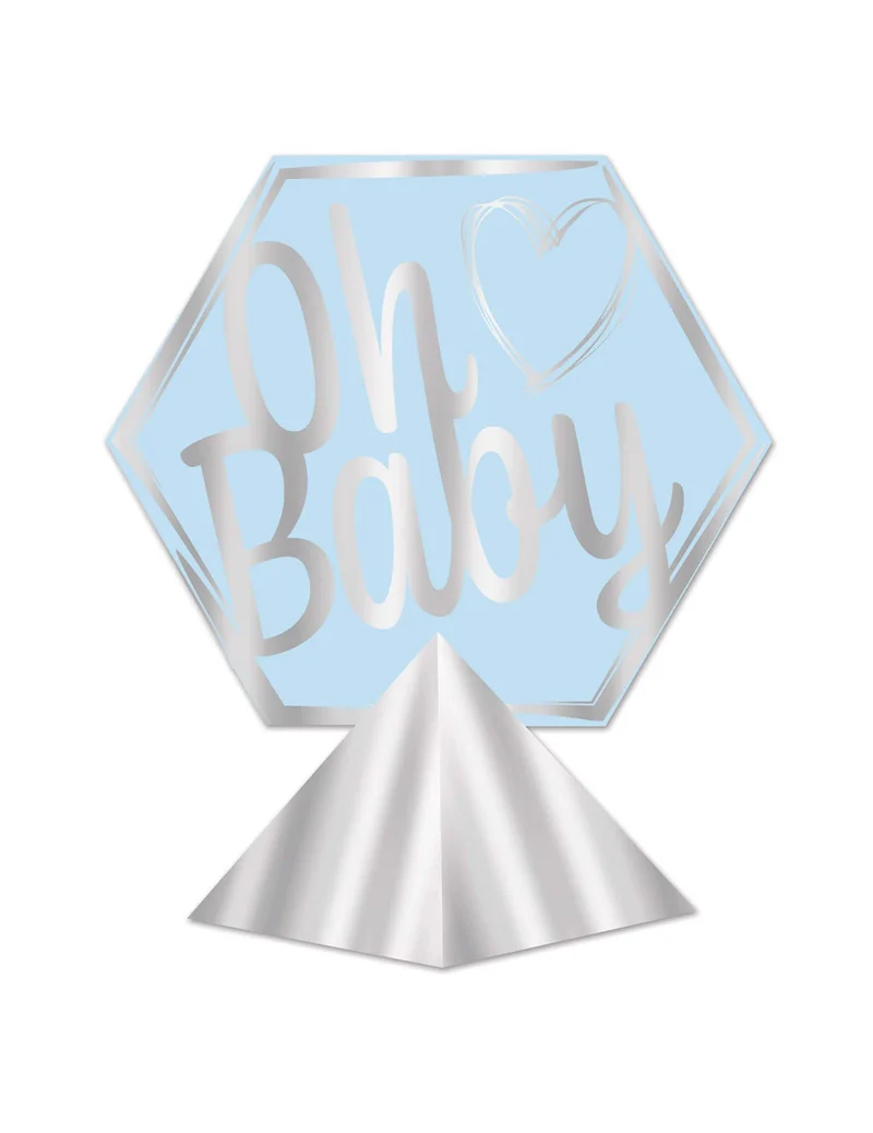 Tischdekoration aus Pappe "Oh Baby" Blau Silber 29 x 26 cm für Babyparty