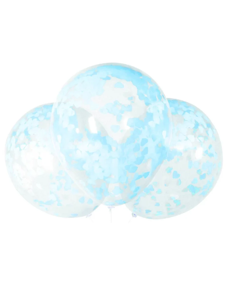 5 transparente Latexballons mit blauen Herzkonfetti 40 cm Babyparty-Dekoration
