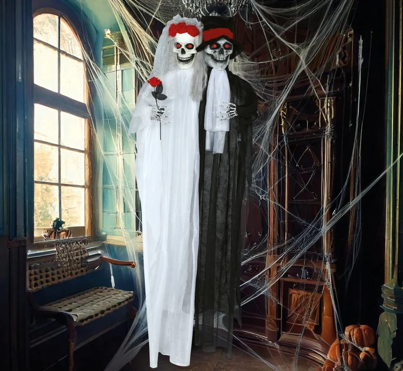 Halloween Puppe Brautpaar mit Licht und Ton 1,85m