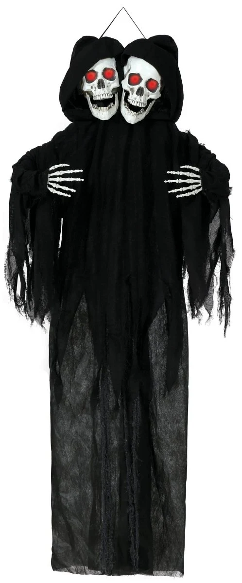 Halloween Puppe Skelett Schwarz Zwei Schädel mit Licht und Sound 1,7m