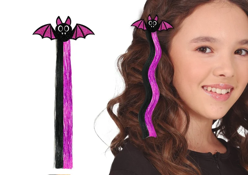 Fledermaus Haarverlängerung Schwarz Lila 40cm