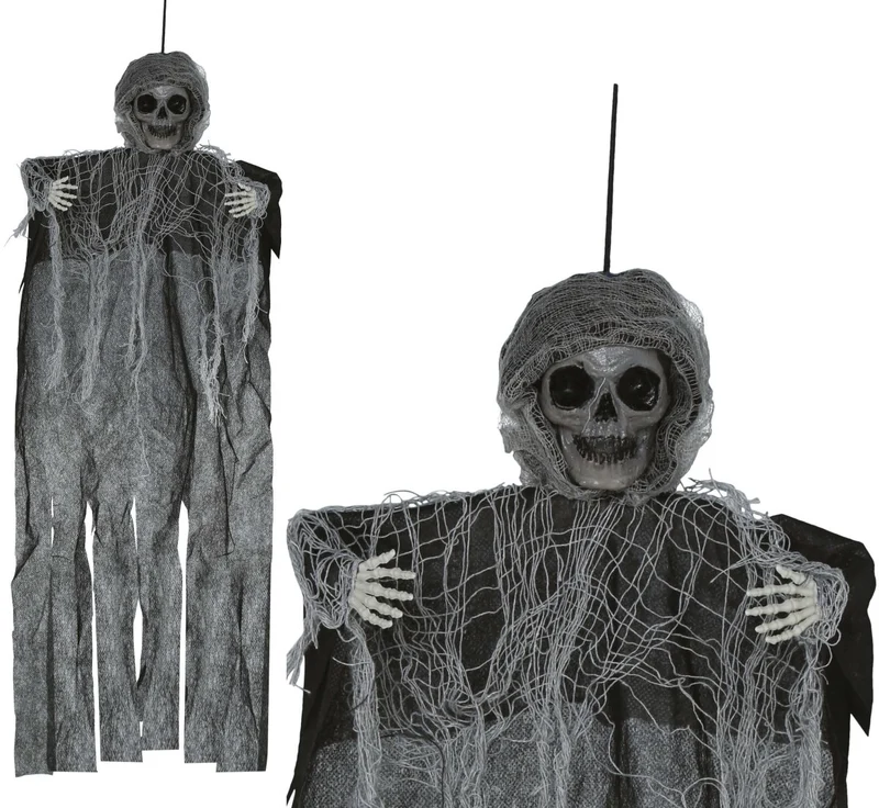 Halloween Puppe Schwarzes Skelett mit Umhang 60cm