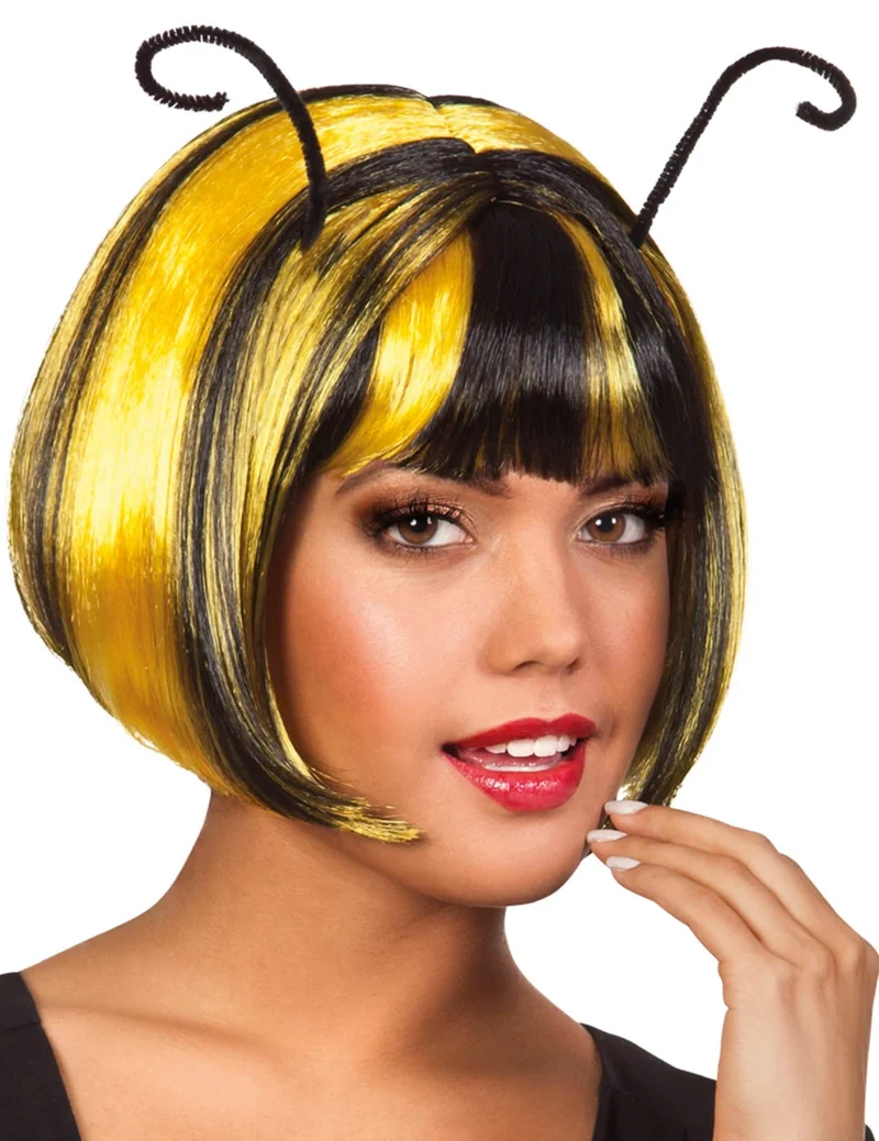 Kurze Bienen Perücke für Damen gelb schwarz