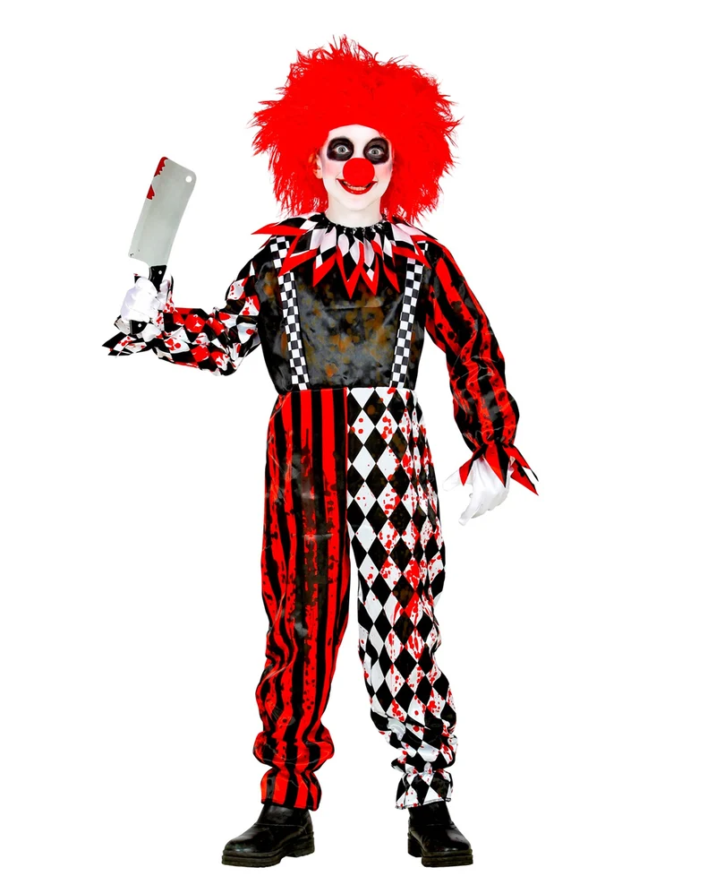 Rot/Weißer Horrorclown mit Kragen Kinderkostüm