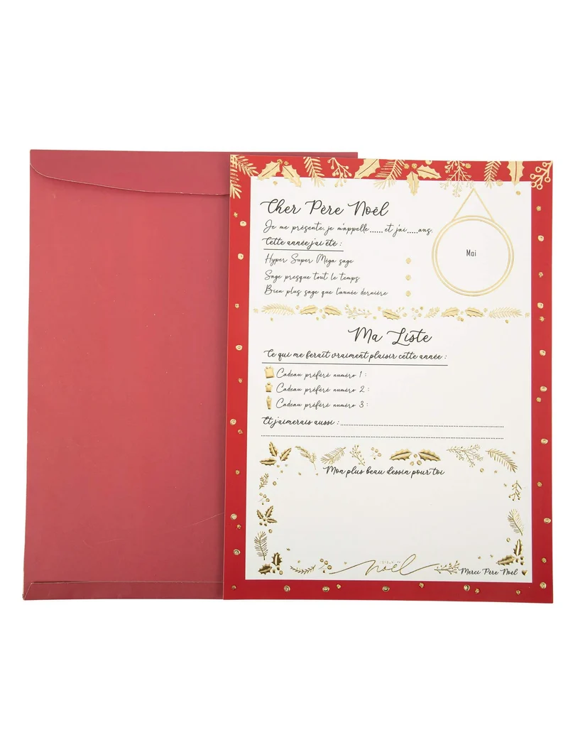 Großer Brief an den Weihnachtsmann mit Holly Christmas Umschlag 21 x 28,5cm zum Ausfüllen