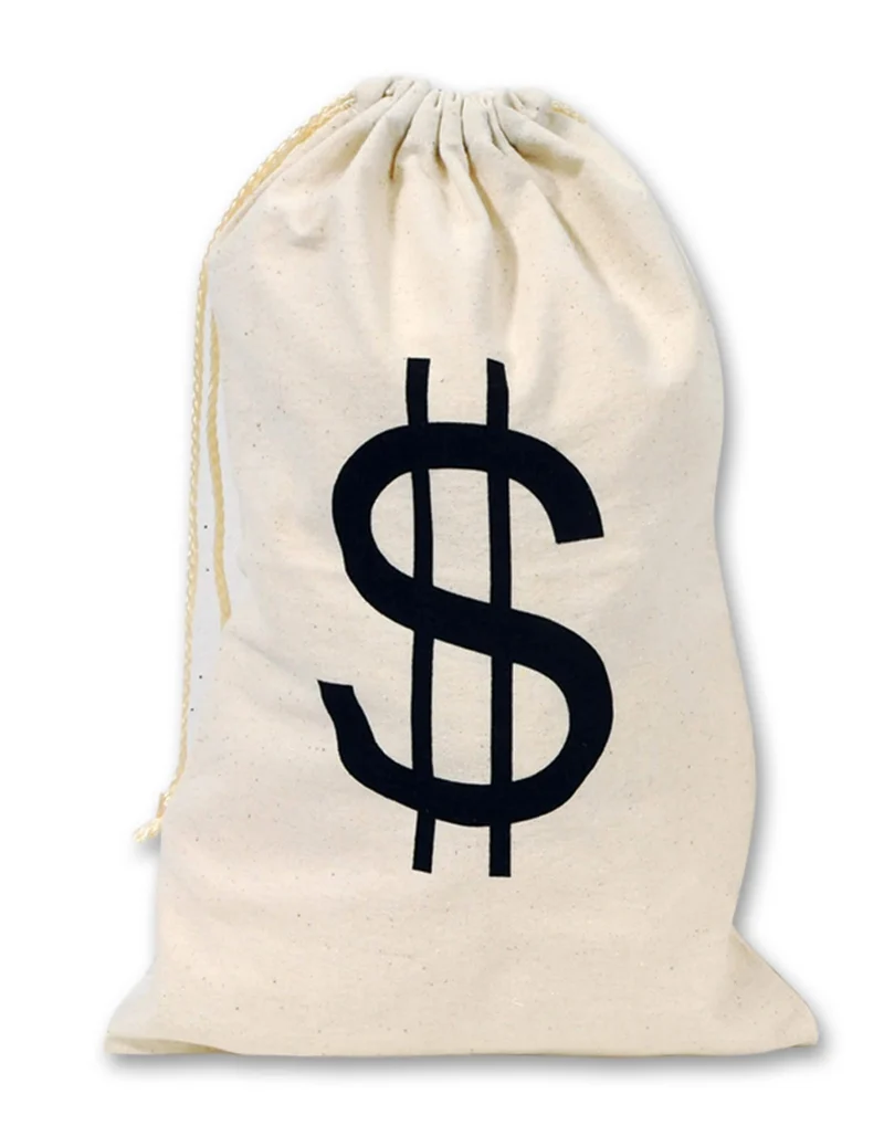 Stoffbeutel mit Dollarzeichen Kostümzubehör Bankräuber beige-schwarz 42x26cm