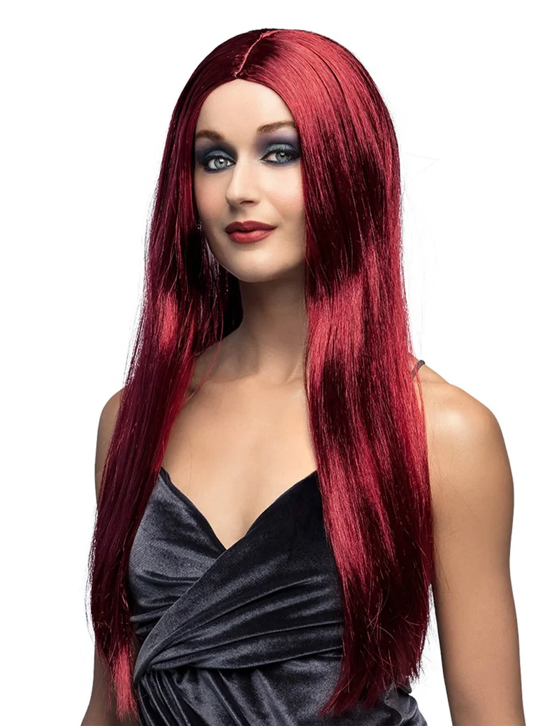 Rötliche lange Perücke für Damen Halloween