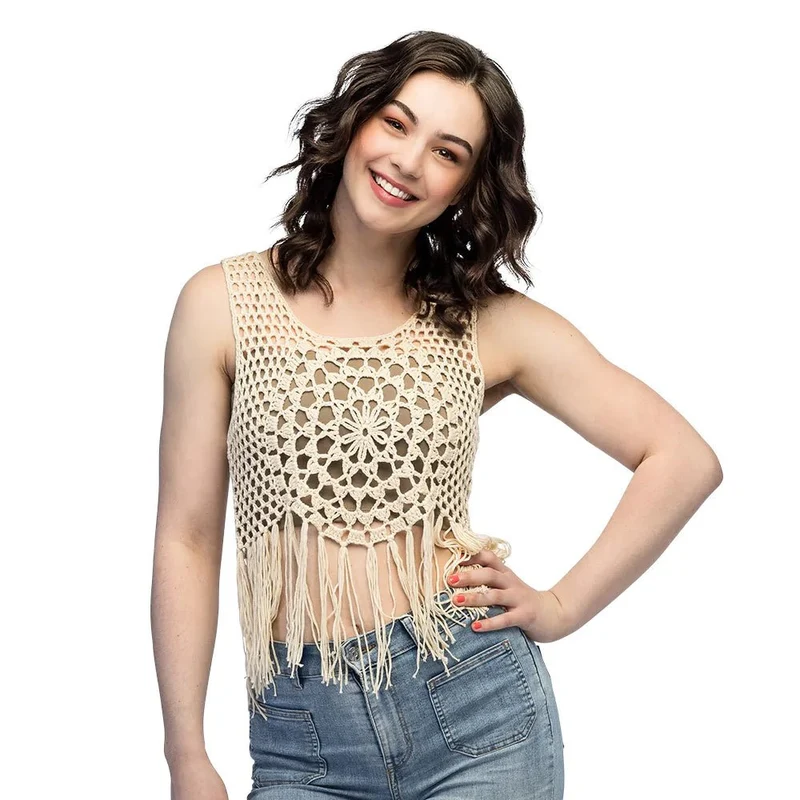 Beige Top Damen gehäkelt
