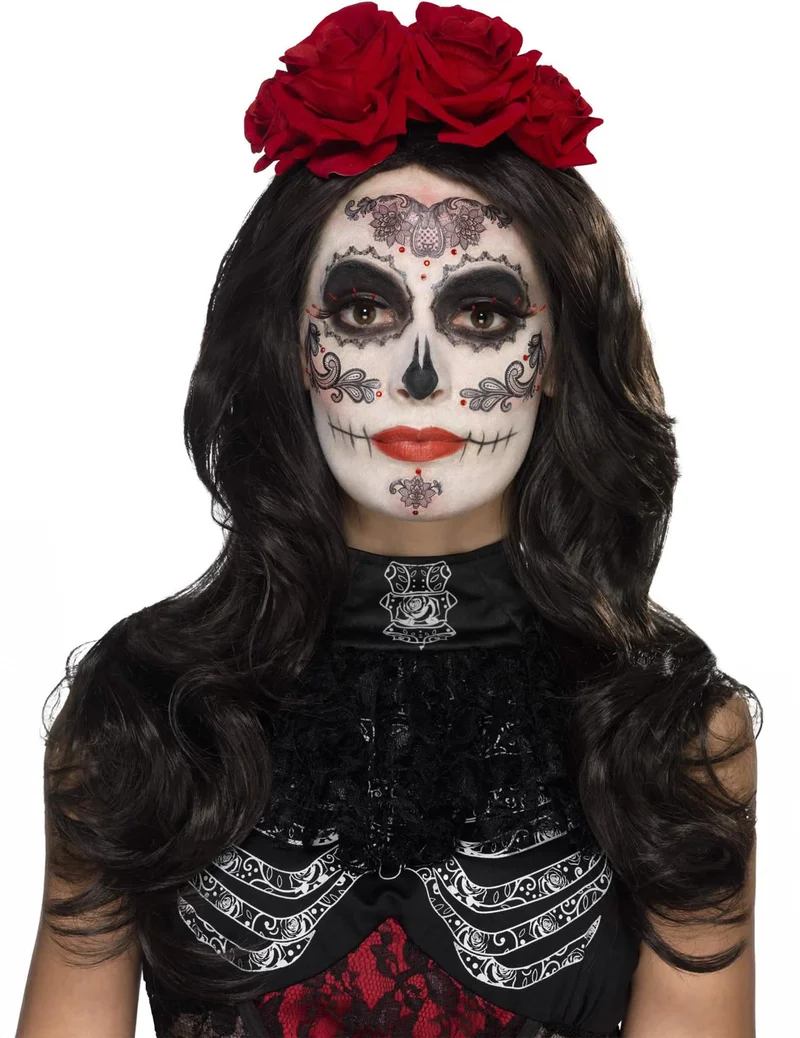 Kit Glamour Dia de los Muertos Make-up mit falschen Wimpern und Schmuck für Damen