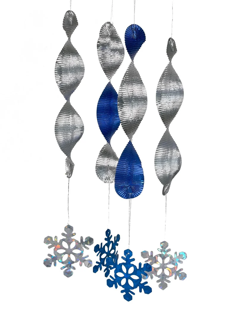 4 Schneeflocken Hänge-Spiralen blau-silber