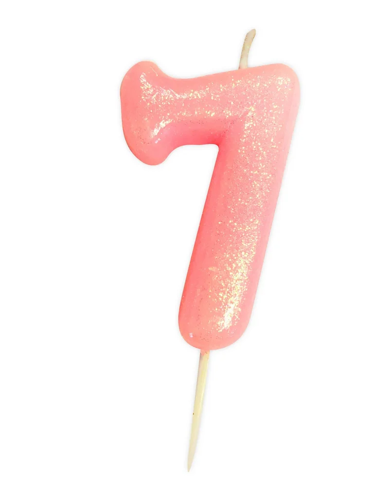 Kerze Zahl 7 Rosa Irisierend 9 cm Glitzer