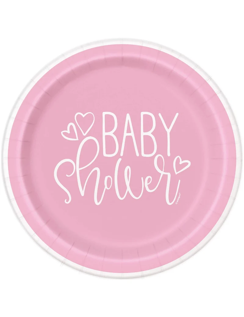 8 rosa-weiße Babyparty-Pappteller 23 cm für Mädchen