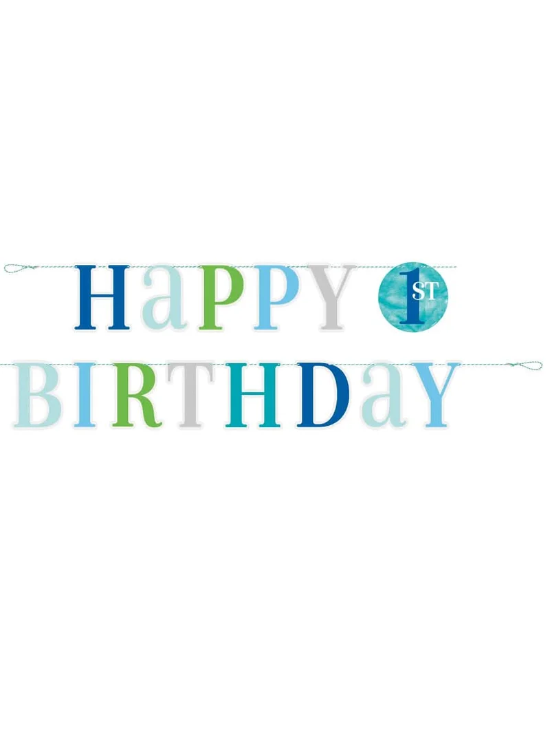 Kartongirlande Happy 1st Birthday Blau 1,8 m Jungendekoration