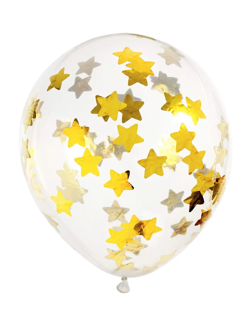 6 transparente Latexballons mit goldenen Sternen 30 cm