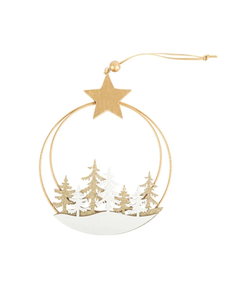 Hängedekoration Schneewald 16,5 x 19,5cm mit goldenem Stern