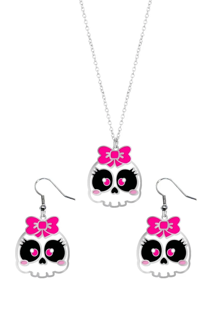 Halloween Accessoire Set Halskette und Ohrringe Totenkopf