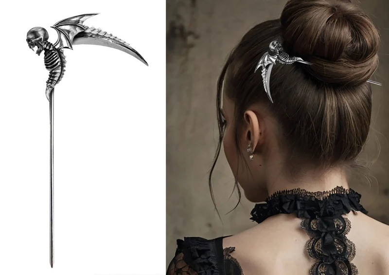 Halloween Haarnadeln Silberne Fledermaus 19cm
