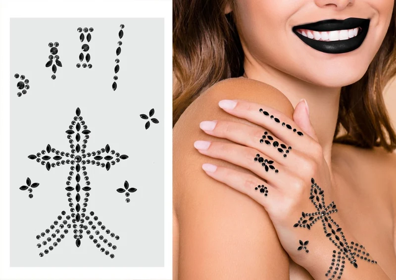 Schwarze Hand Aufkleber Strass Kreuz
