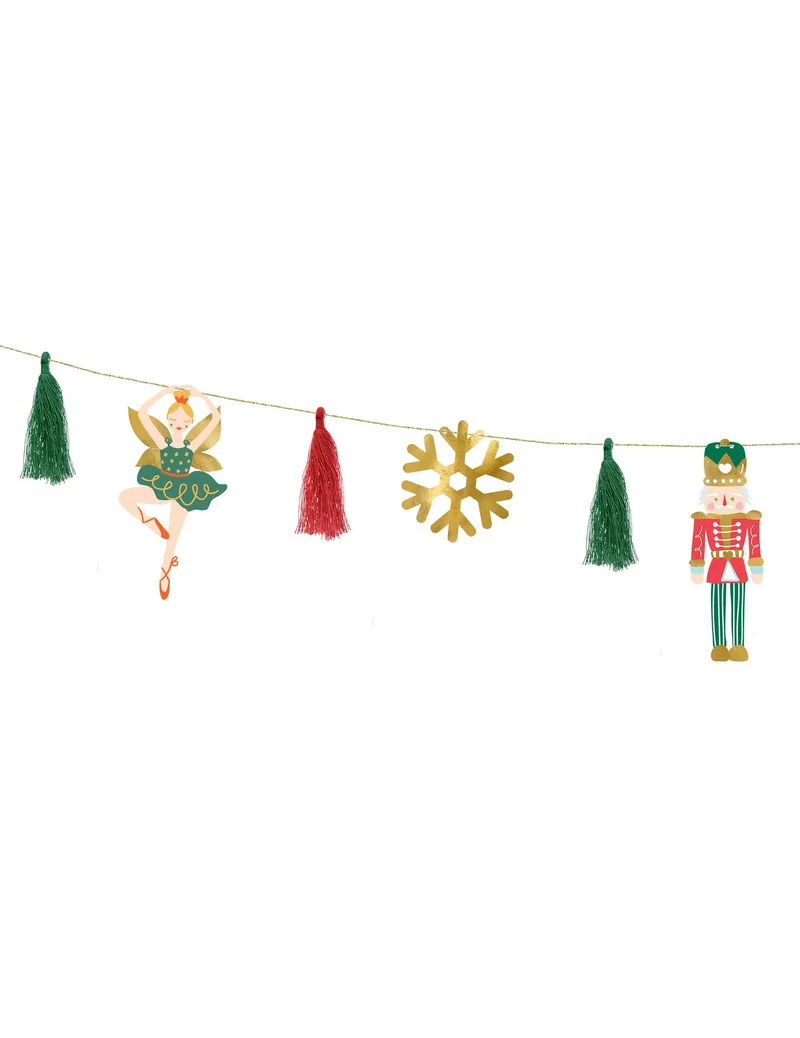 Nussknacker und Ballerina Weihnachts-Girlande aus Papier, 2 m mit Quasten