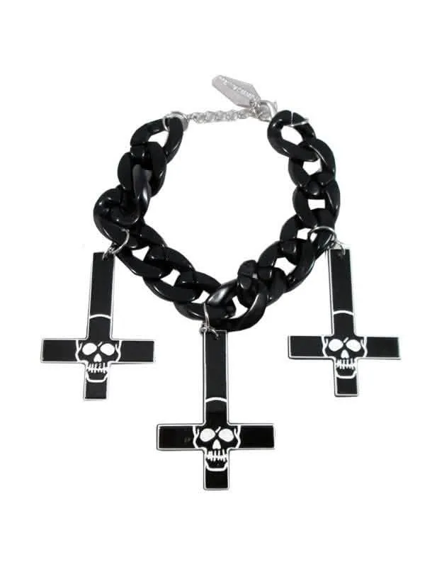 Gothic-Armband Kreuz und Schädel schwarz-weiß 18 - 22 cm