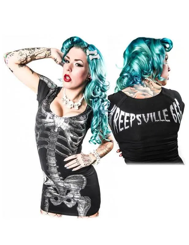 Kreepsville Skelett-Kleid Halloween für Damen schwarz-weiss
