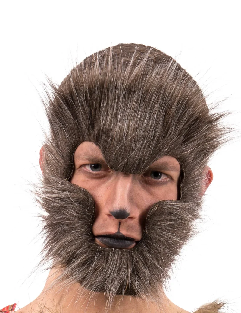 Werwolf Maske mit Fell für Erwachsene braun