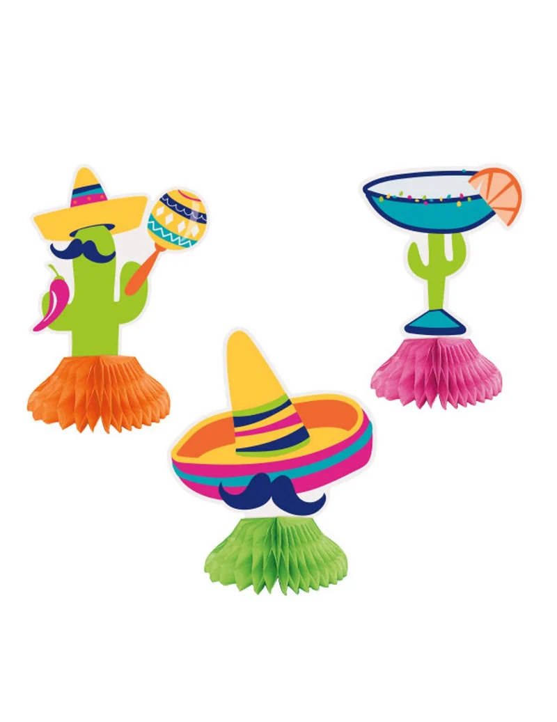 3 Boho Fiesta Kaktus- und Sombrero-Tischaufsätze aus Karton