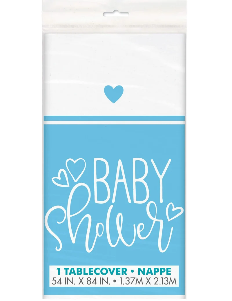 Baby Shower Tischdecke aus Plastik blau und weiß 137 x 213 cm