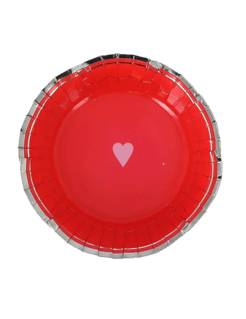 8 Pappschalen Herzdame in Rot und Gold 13,5 cm
