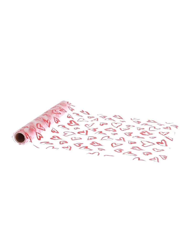 Tischläufer aus Organza mit roten Metallic-Herzen 28 cm x 5 m