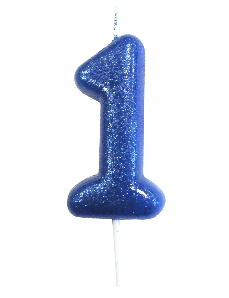Kerze auf Spieß Zahl 1 blau glitzernd 7 cm für Geburtstag