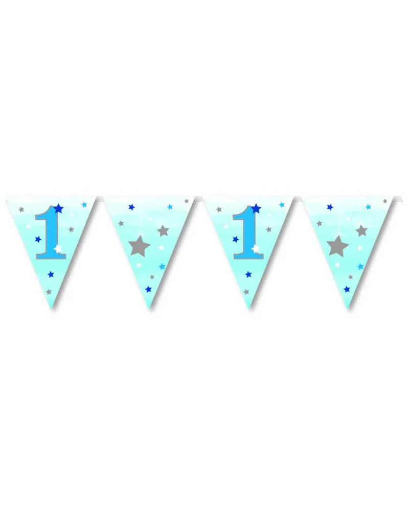 Girlande Wimpel erster Geburtstag Junge one little star 3.7 m blau mit Sternen