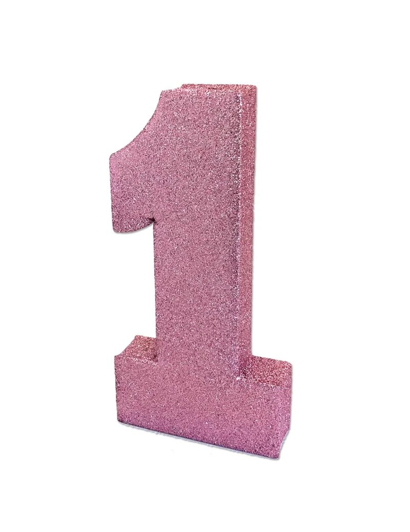 Tischdekoration 1. Geburtstag rosa glitzernd 20 x 10 x 3 cm Zahl 1