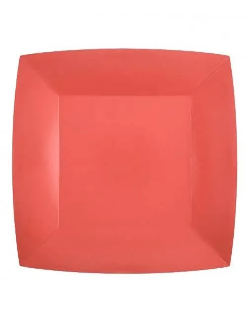 10 große rote quadratische Pappteller 23 cm, originell