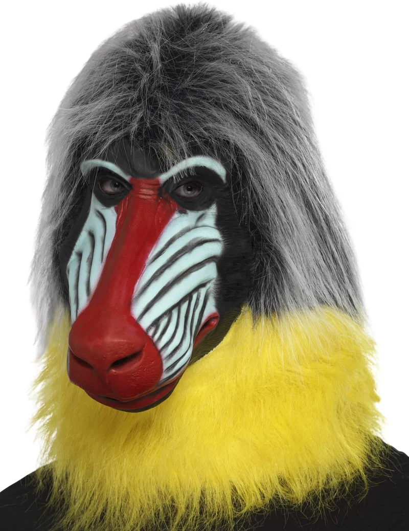 Affenstarke Pavian-Maske für Erwachsene Tiermaske grau-gelb