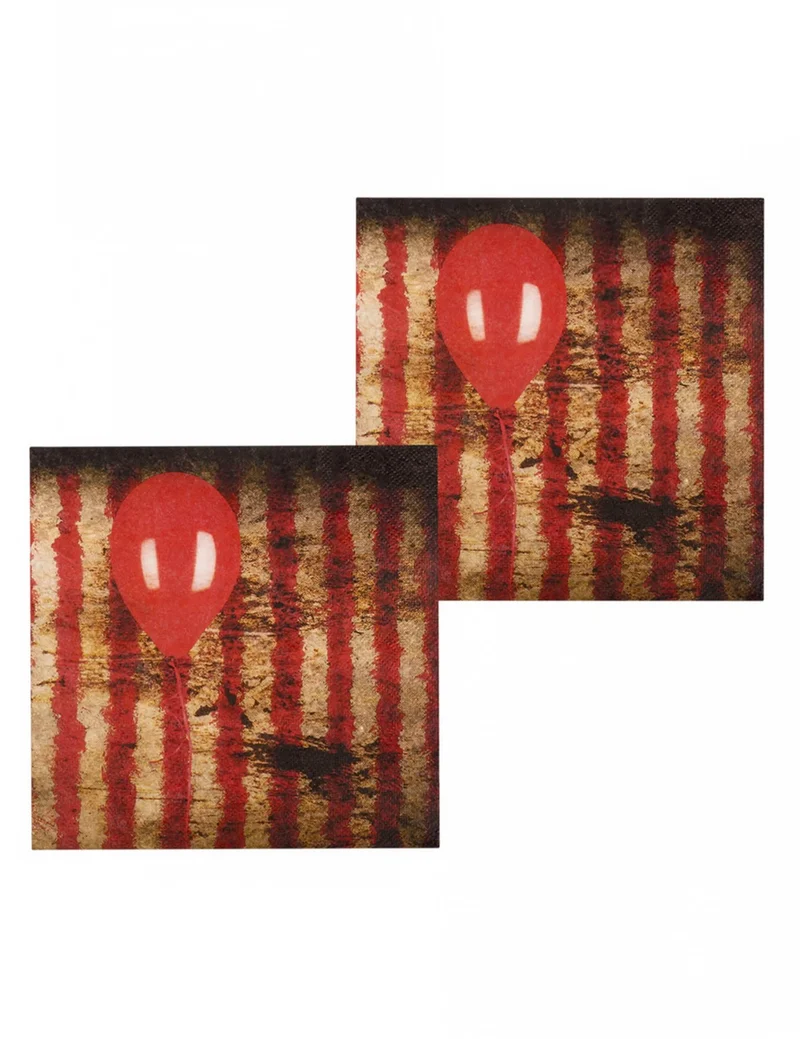 Killer-Clown Servietten mit Luftballon 12 Stück rot-schwarz 33x33cm
