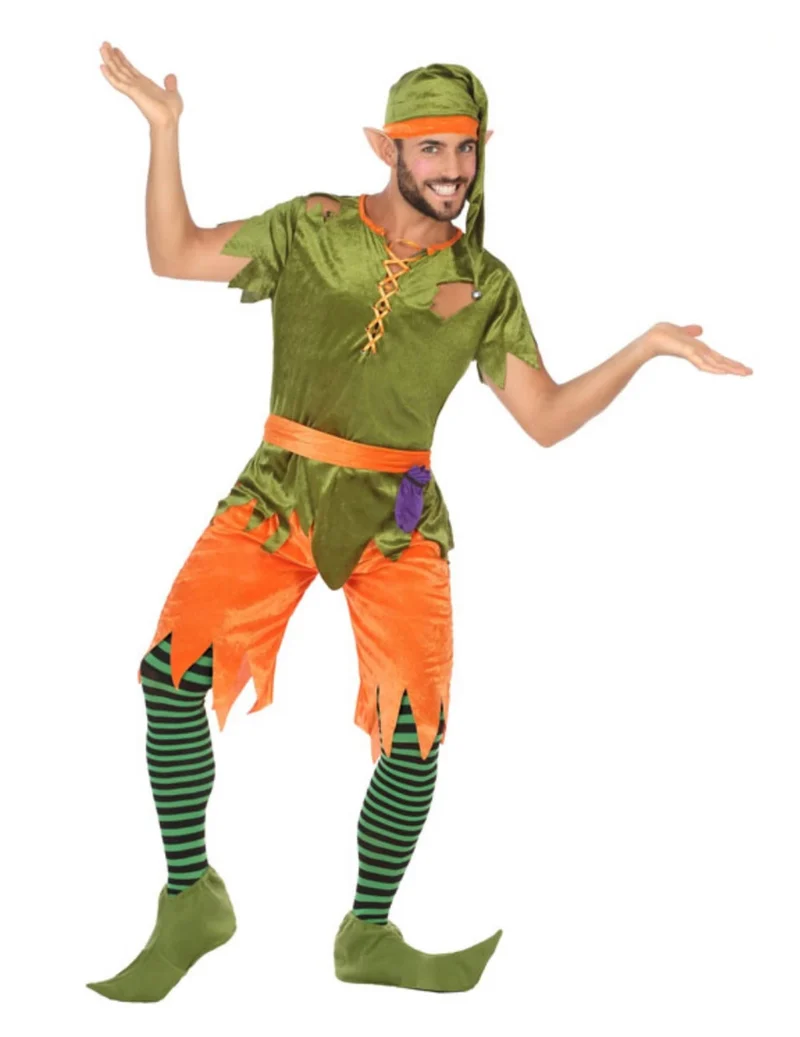 Lustiges Elfen-Kostüm für Herren Wichtel grün-orange-lila