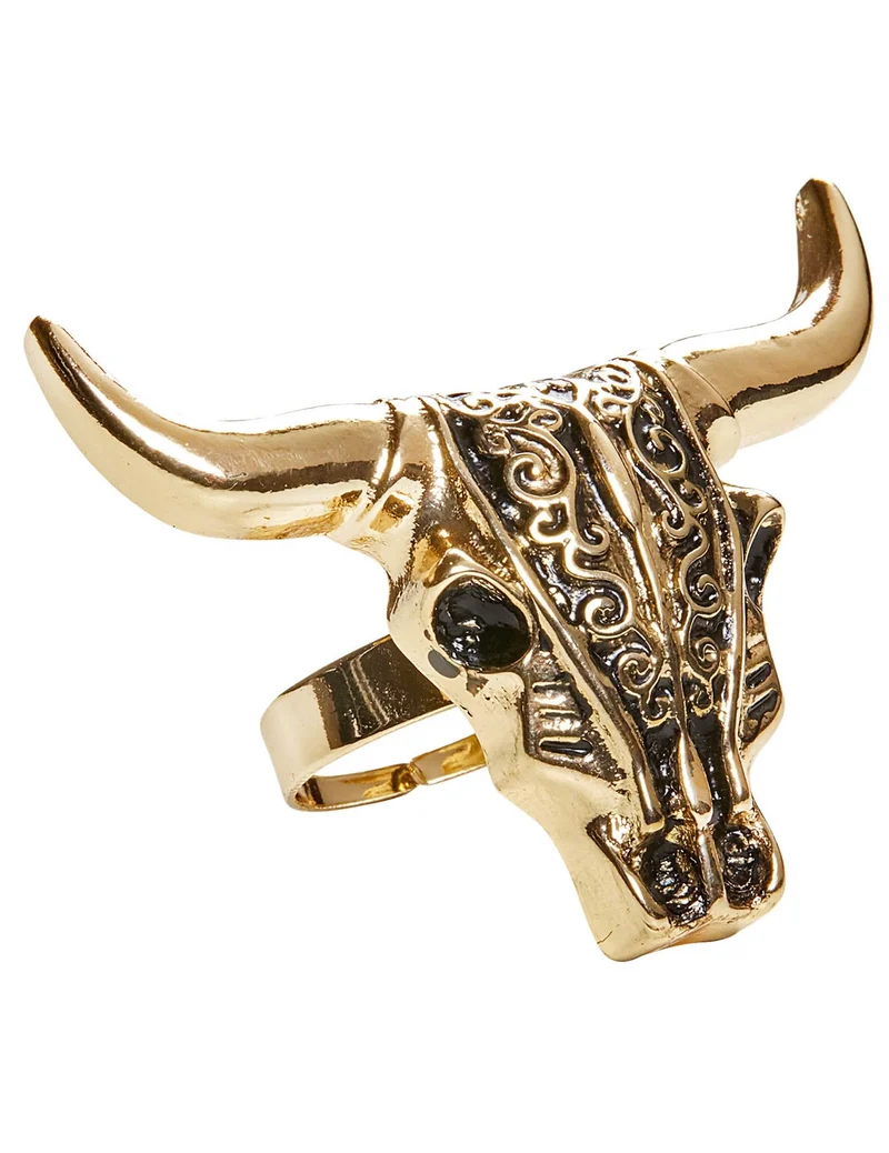 Cowboy Stierkopf-Ring Accessoire für Erwachsene Western goldfarben