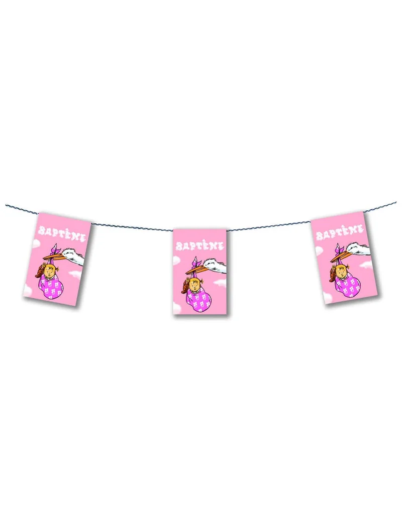 Rosa Taufgirlande aus Papier für Mädchen, 4,5 m