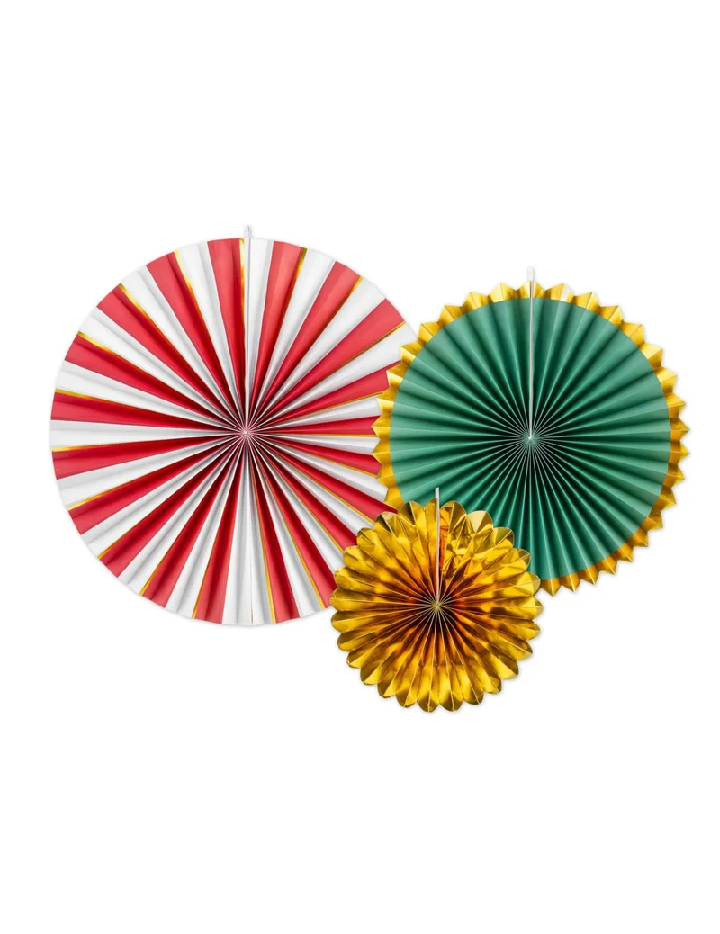 3 Weihnachtsrosetten aus Karton 26, 35, 43 cm, festliche Hängedekorationen