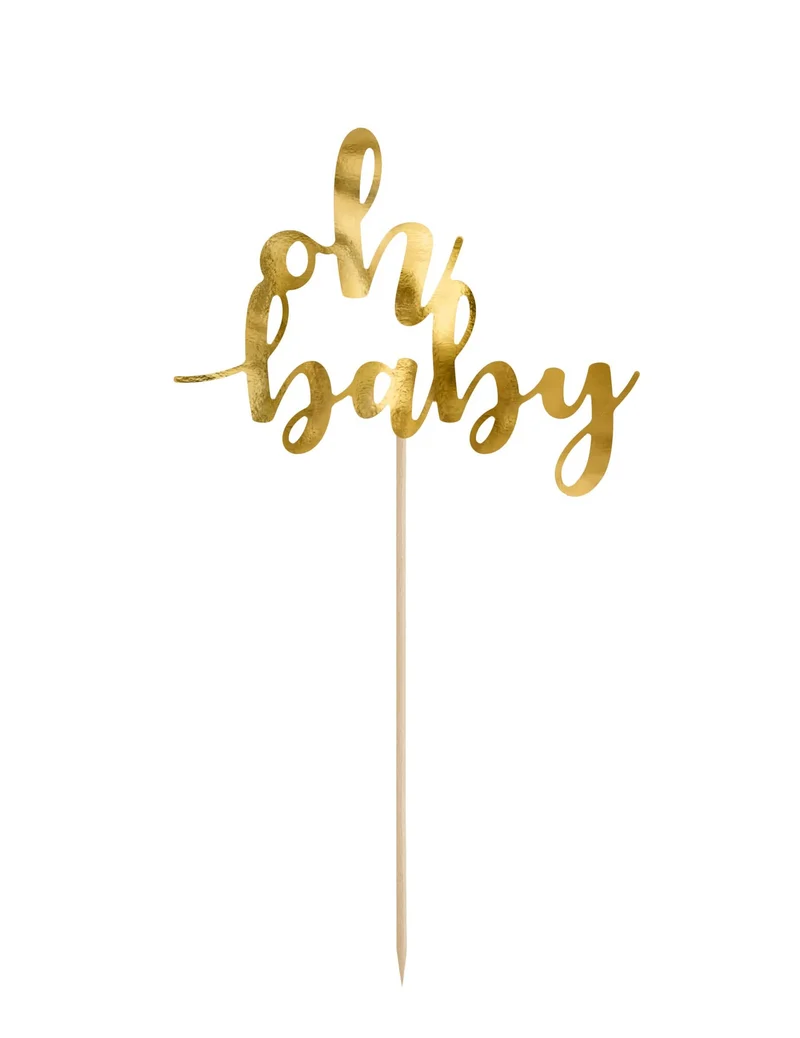Cake Topper Oh Baby Gold 25 cm mit Holzständer