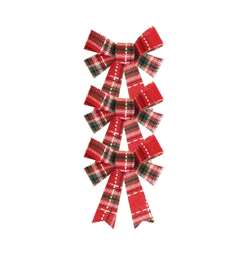 Rot-grüne Schleife Scotch Plaid 10cm 3tlg