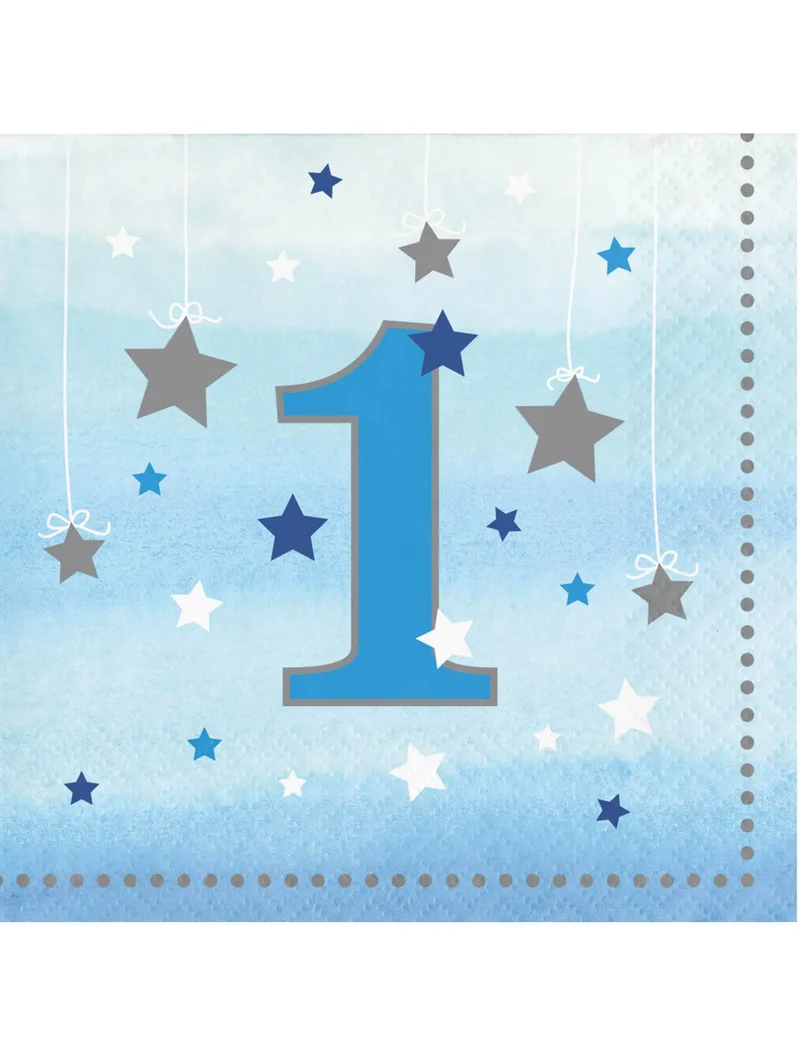 16 kleine Servietten erster Geburtstag Junge 25 x 25 cm blau Sterne