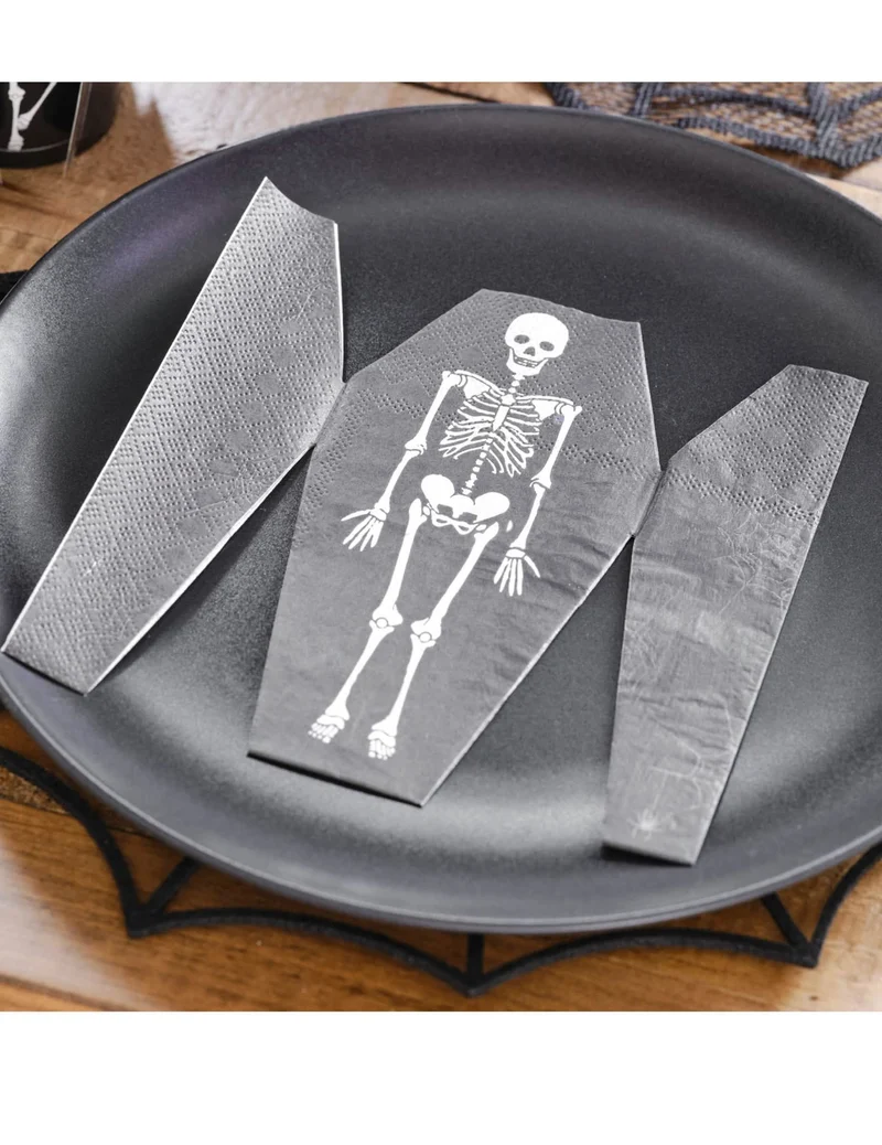 Sarg-Skelett Papierservietten, 16 Stück Halloween
