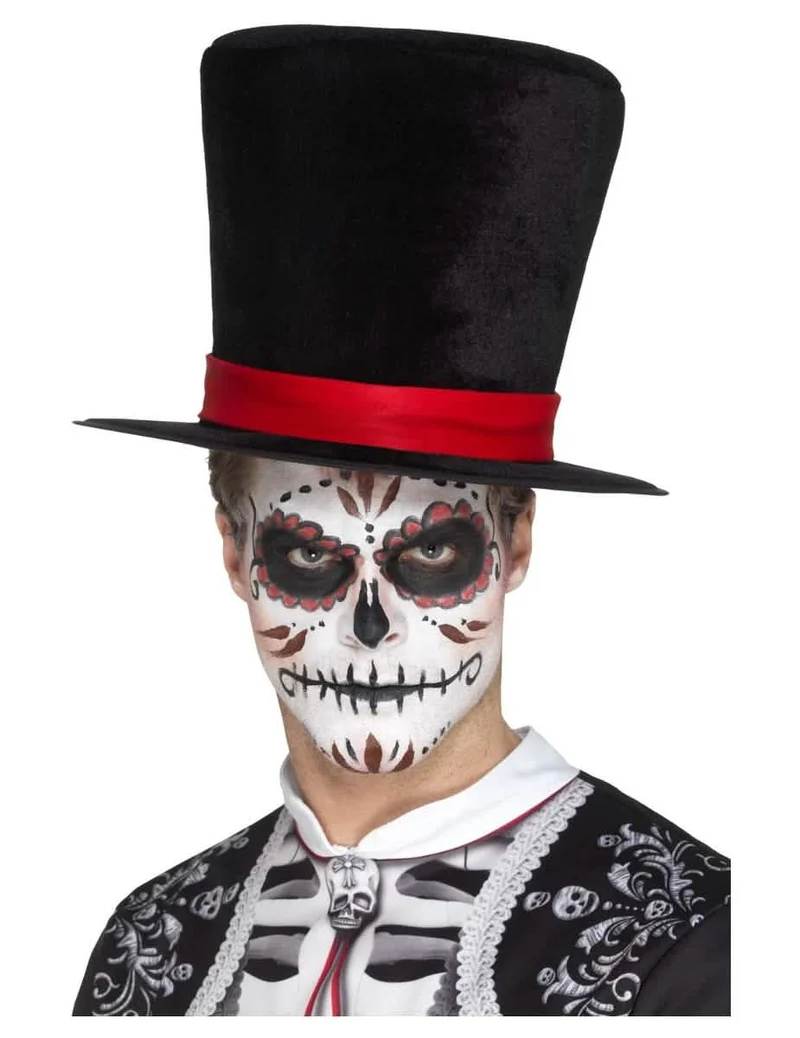 Dia de los muertos Zylinder mit Band Kostüm-Accessoire schwarz-rot