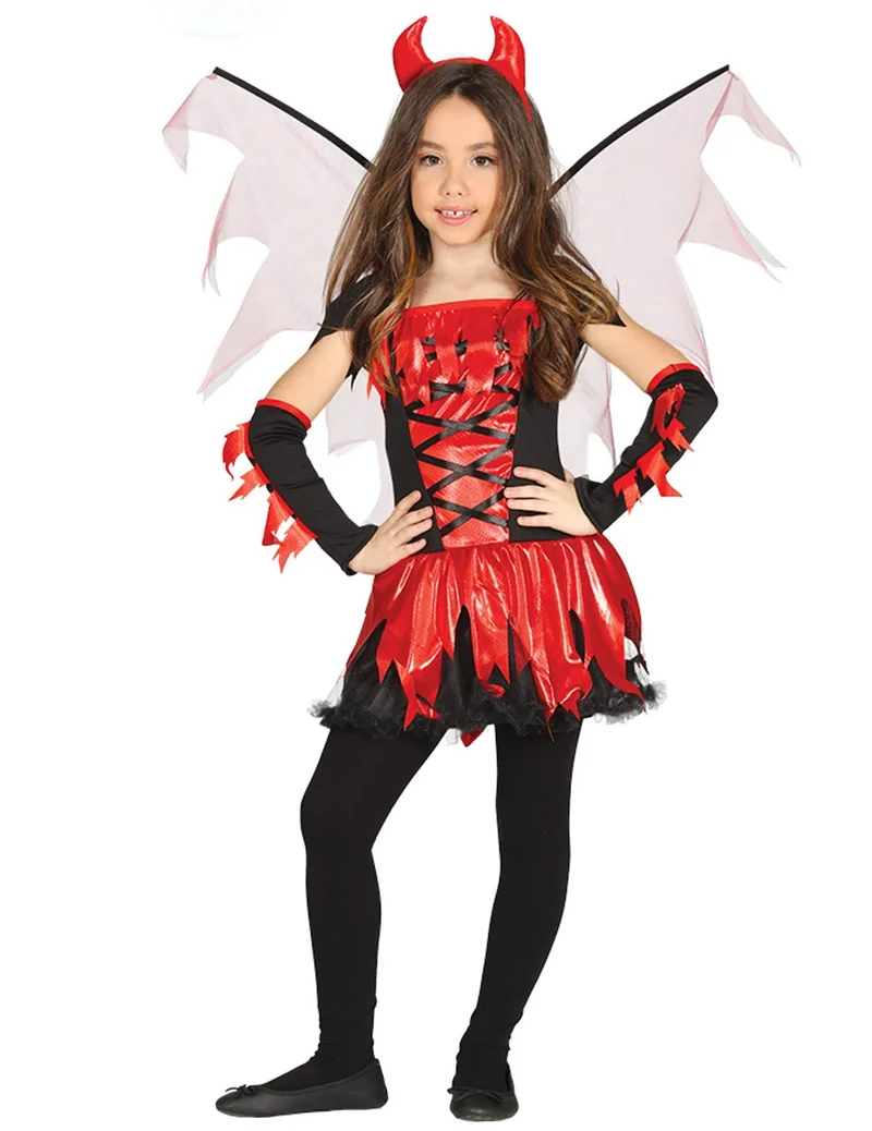 Teuflisches Mädchenkostüm für Halloween rot-schwarz