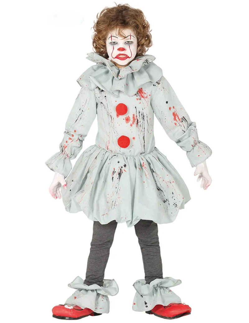 Horror-Clownkostüm für Jungen Halloween-Kostüm grau-rot