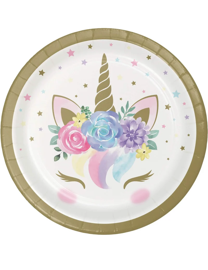 Einhorn-Pappteller Party-Zubehör für Kindergeburtstage 8 Stück pastellfarben 18 cm